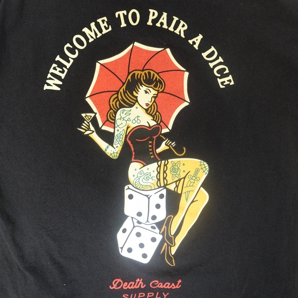 Death Coast Supply Graphic T-Shirt Men’s Medium – Pin-Up Girl Dice Print Black - Picture 4 of 4